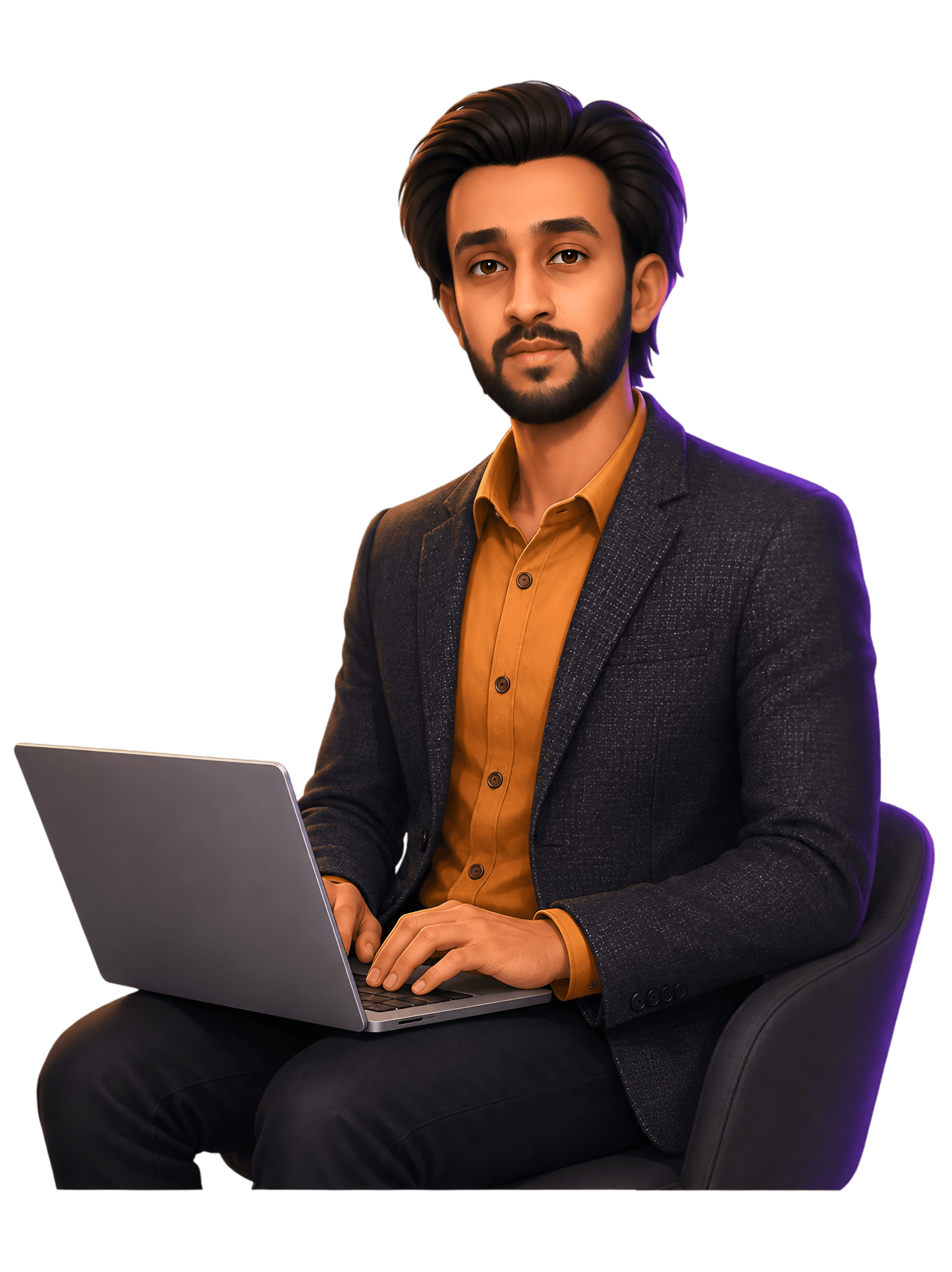 Abdullah Ghaffar working on a laptop