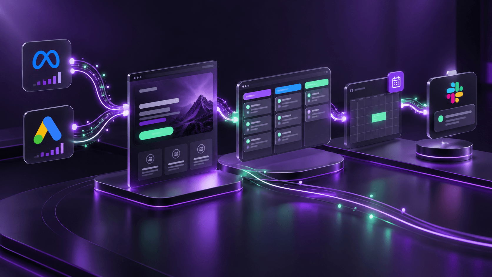 Connected paid ads, landing page, CRM pipeline, booking calendar, and team notification workflow