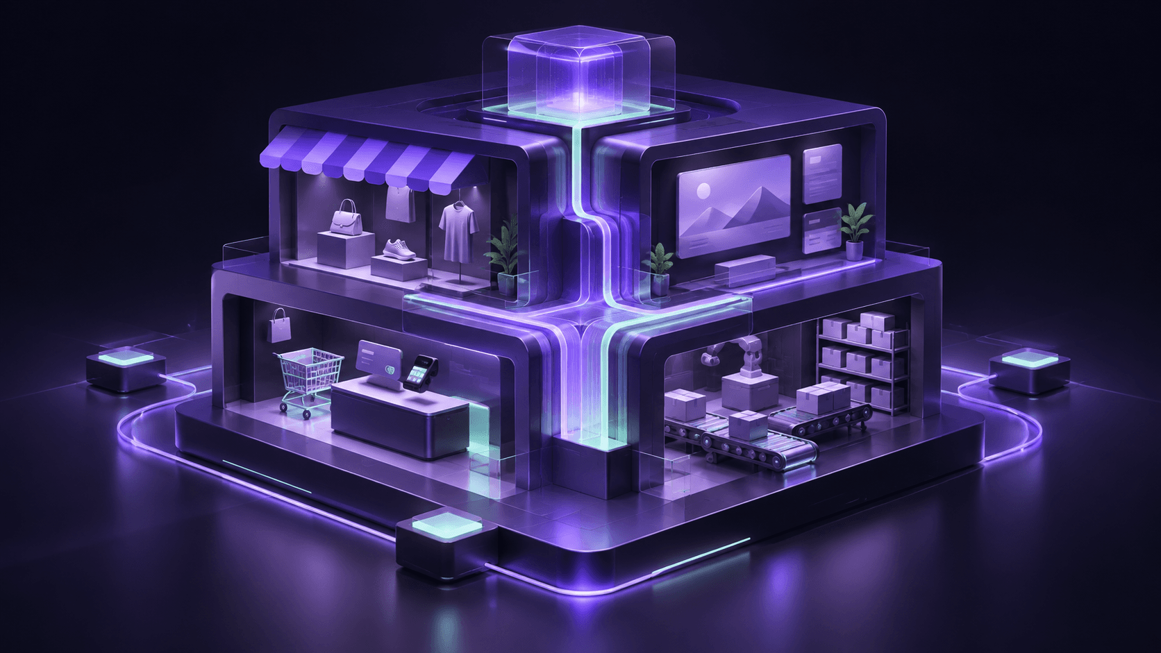 Abstract unified ecommerce platform with storefront, content, checkout, and operations in one system